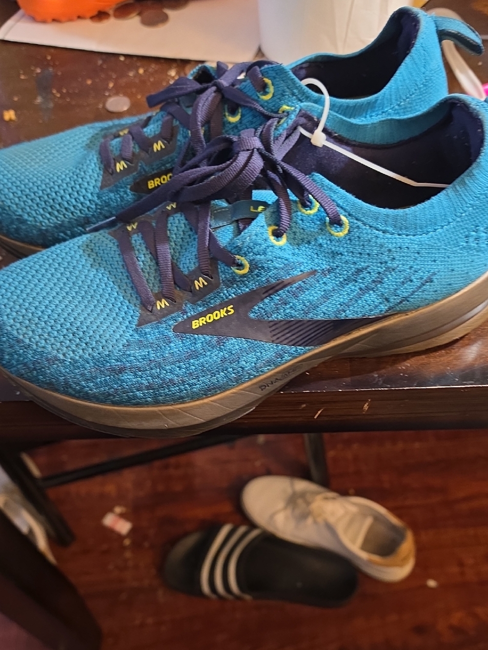 Brooks Teal Blue Knit Running Sneakers with Navy Accents